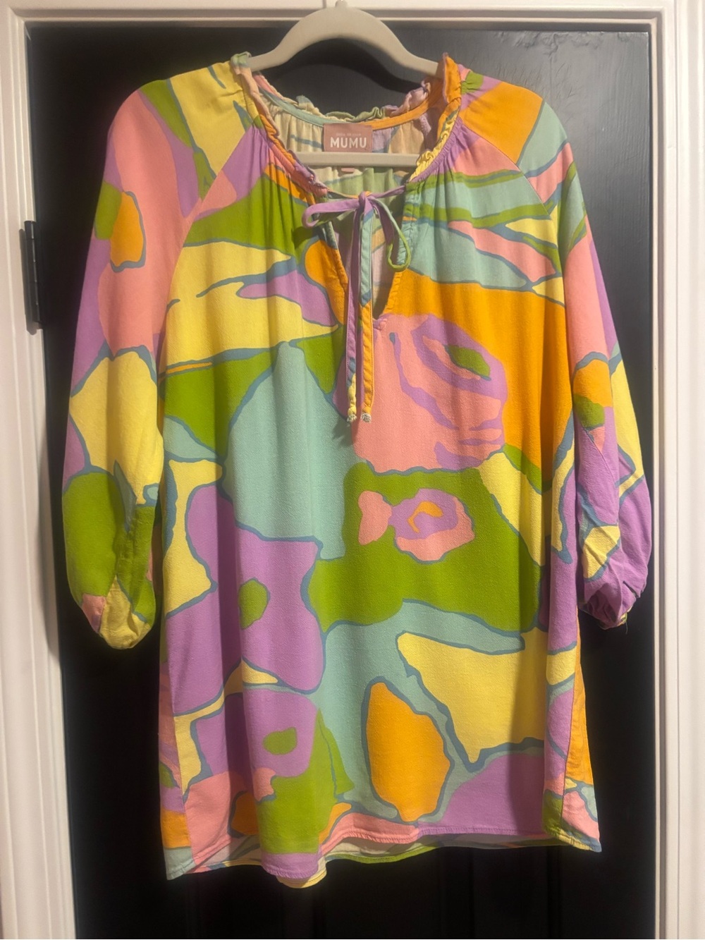 Show Me Your MuMu Pastel Abstract Peasant Tunic in Pink, Yellow, Mint & Lavender